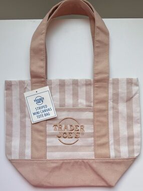 Trader Joe's Tan & Cream Striped Small Tote NWT